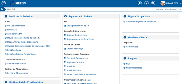 screenshot of Nexo EHS